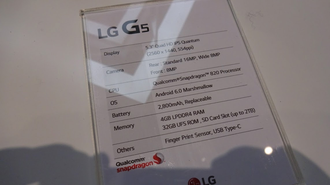 Especificaciones técnicas del LG G5.