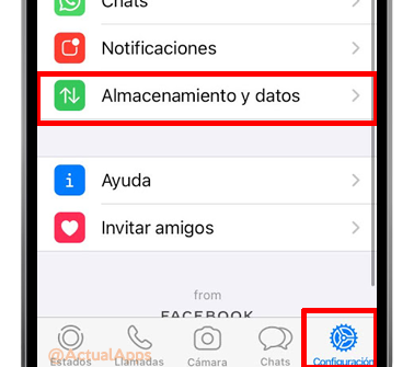 almacenamiento y datos whatsapp