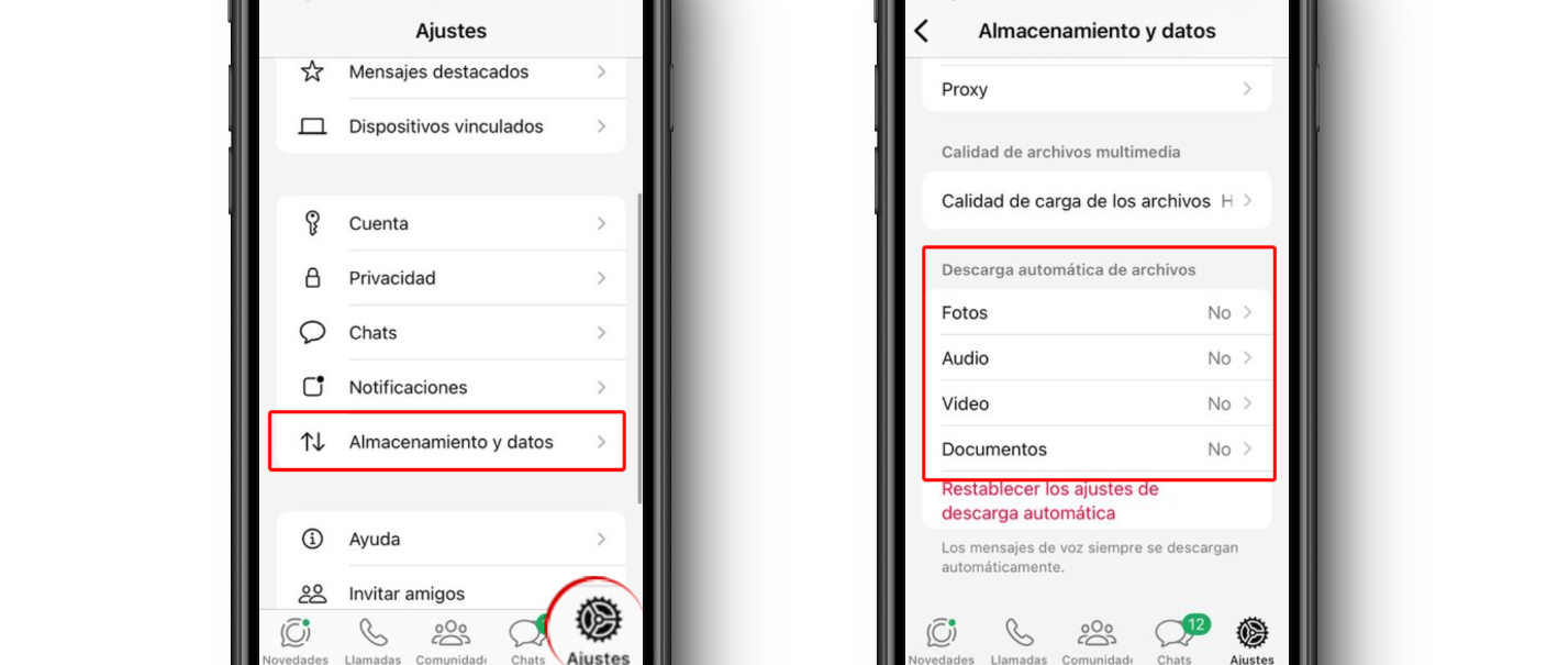 desactivar descargas automaticas whatsapp