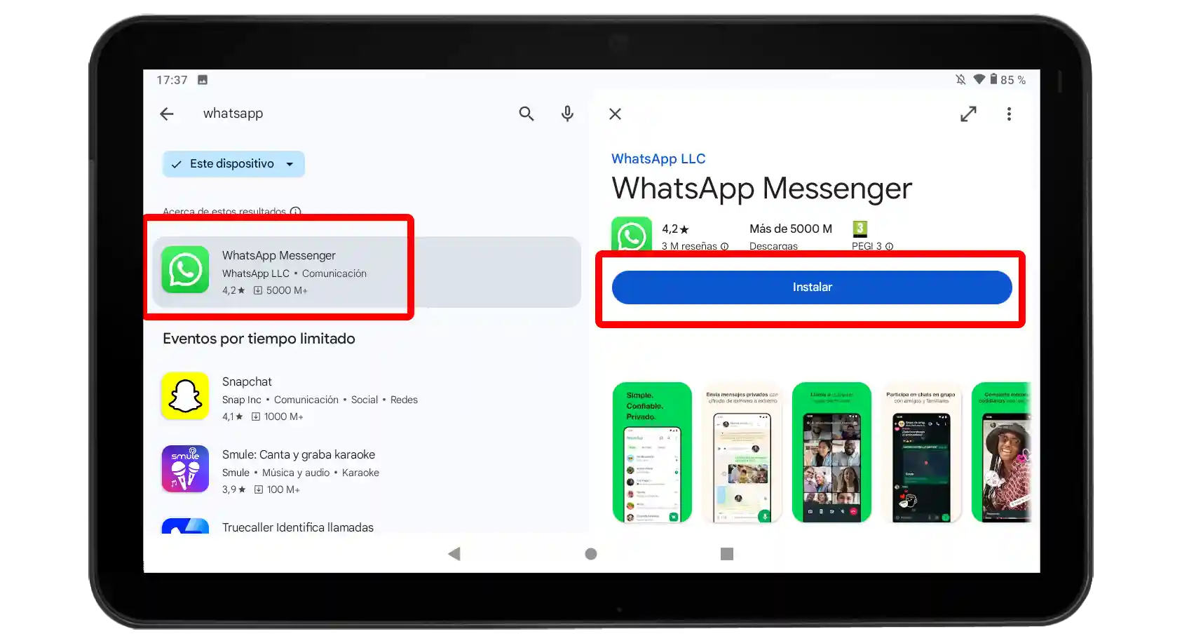 tablet android google play whatsapp instalar