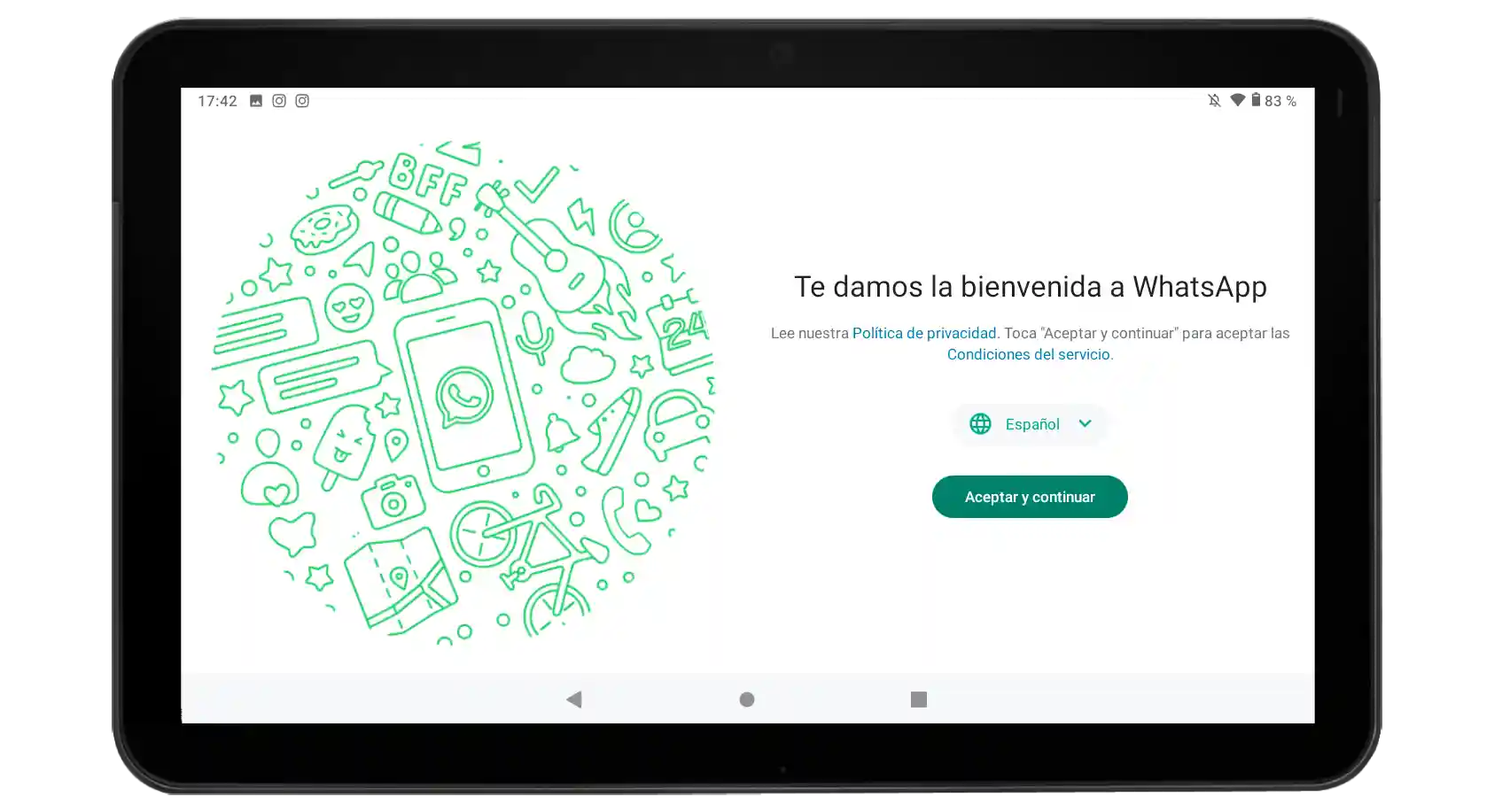 tablet android whatsapp aceptar terminos