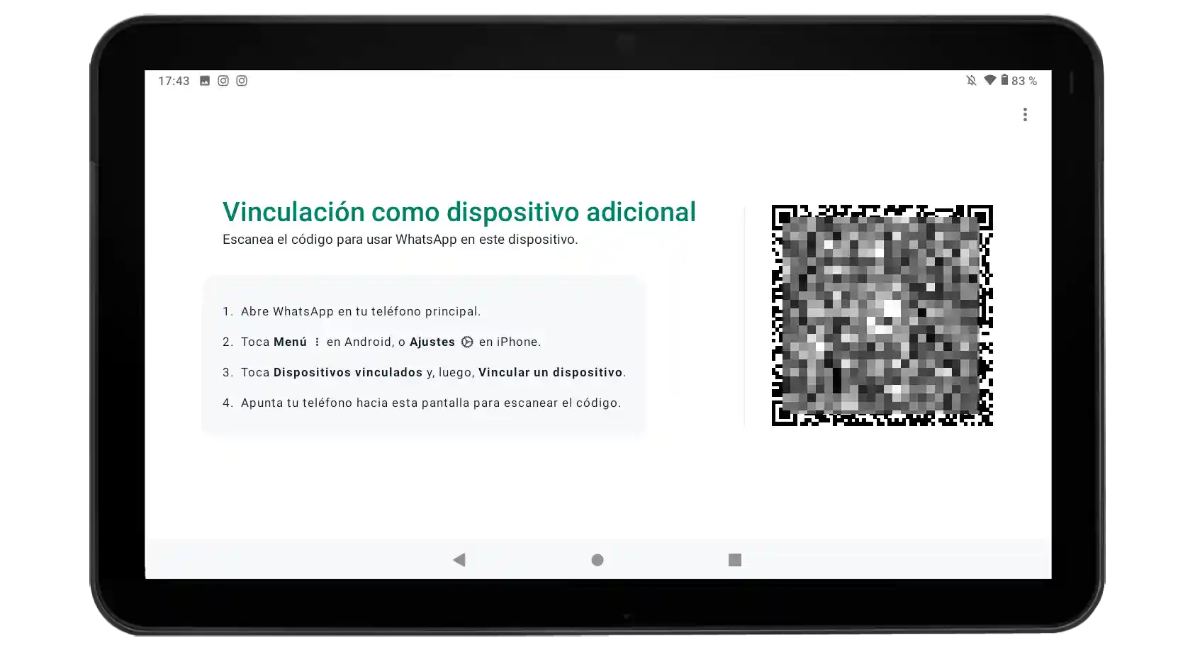 tablet android whatsapp escanear qr