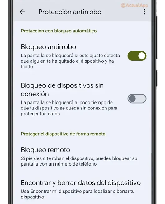 android proteccion antirrobo ajustes